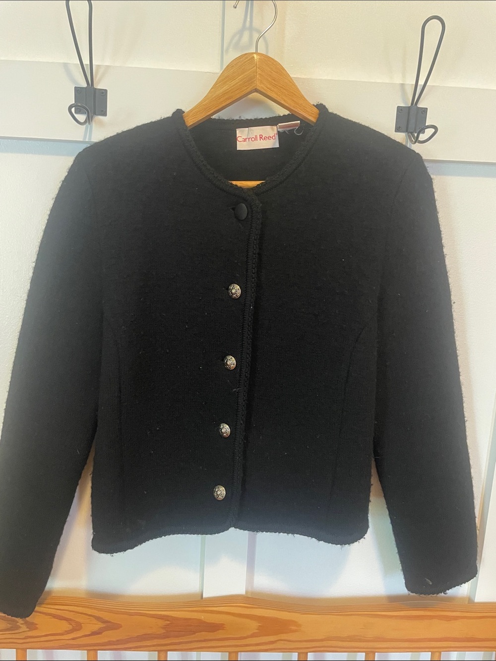 Vintage Carrol Reed Black Button Front Bouclé Jacket